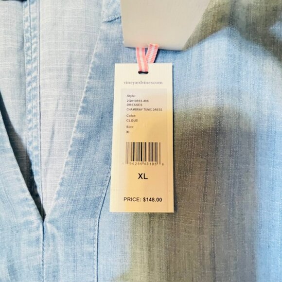 Vineyard Vines Chambray Short Sleeve Popover Tunic Shirt Dress NEW NWT XL - Picture 4 of 6